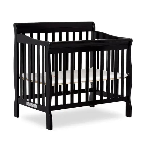 Dream On Me Aden 4-in-1 Convertible Mini Baby Crib in Black, GreenGuard Gold & JPMA, Sustainable Pinewood, Non-Toxic Finish, 3 Mattress Heights, Converts to Mini Day & Twin-Size Bed