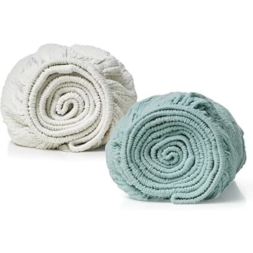 Momcozy Muslin Fitted Bassinet Sheet, 2 Pack Soft Breathable Natural Cotton 32"x16" Baby Cradle Mattress Sheet, 360° Mattress Wrapping No Slip Boys Girls Neutral Bed Sheet, Small, Green & Grey