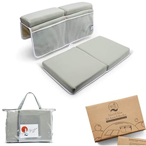 Zahora Life Baby Tub Bath Kneeler Set - 2 Piece - Elbow Rest Knee Pad - Nylon Mesh Pockets - Extra Padding - Machine Washable - Baby Tub Mat - Compact Carry Bag - Suction Cups - Dolphin, Shark Grey