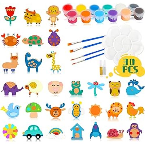 Glintoper 30 Wooden Magnet Painting Craft Kit, Paint Your Own Easter Art and Craft Supplies, Basket Stuffers Party Favors for Boys Girls, Classroom Prize Goodie Bag Gifts for Kids 4-8