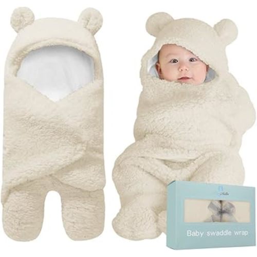 BlueMello Baby Swaddle Blanket | Ultra-Soft Plush Essential for Infants 0-6 Months | Receiving Swaddling Wrap Beige | Ideal Newborn Registry and Toddler Boy Accessories | Perfect Baby Girl Shower Gift