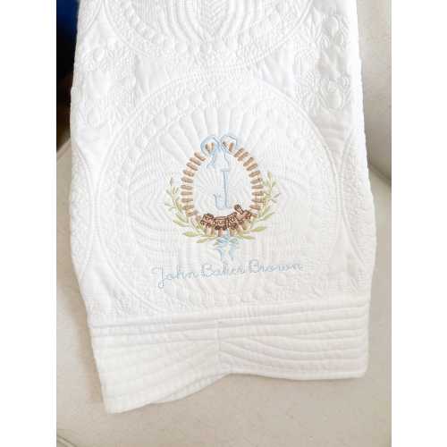 Personalized Embroidered Heirloom Quilt | Train Crest | Baby Shower Gift | Baby Boy Frame | Monogrammed Newborn Gift