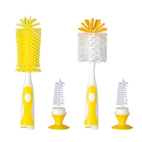 CHEMIMOSO Multifunctional Cleaning Brush, Baby Bottle Brush, Bottle Brush Cleaner (Rotate The Suction Cup to Obtain The Small Bristle Brushes) Set Z, Yellow, Silicone and Nylon Brush