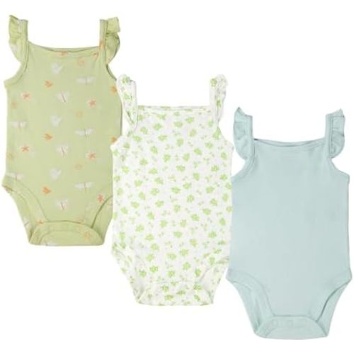 Baby Girls Multi-Pack Sleeveless Bodysuit-100% Cotton Ultra-Soft Breathable for 0-12 Months, Summer/Spring Outfits