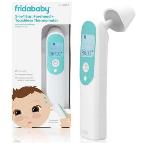 Frida Baby Quick Read 3-in-1 Digital Thermometer for Ear, Forehead & Bottle Temperature, Infant & Kid Safe, 2 Piece Set
