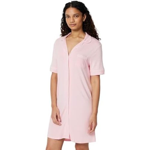 Amazon Essentials Women's Modal-Blend Nightgown, Short Sleeve Button-Down