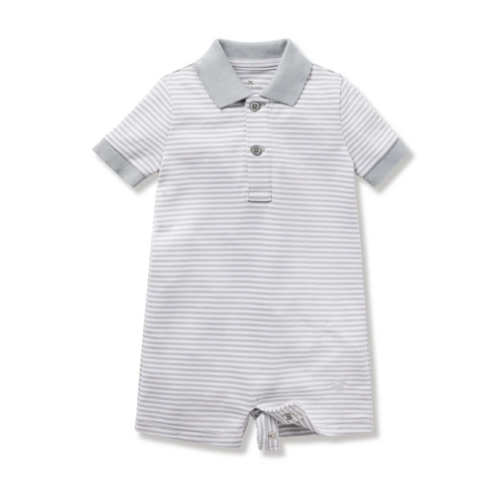 Baby's Pima Louis Play Romper in Grey Stripe | Over The Moon