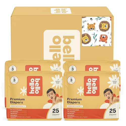 Hello Bello Diapers, Size 3 (14-24 lbs) Wild Cats, 100 Count Value Pack of Premium Disposable Baby Diapers, Hypoallergenic with Soft, Cloth-Like Feel