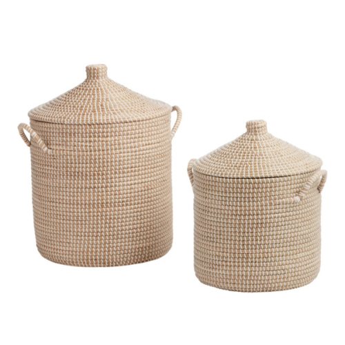 Adira White and Natural Seagrass Basket With Lid - World Market