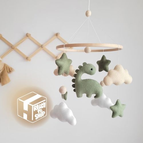 Dinosaur Mobile, Dino Nursery Decor, Personalized Mobile With Cute Dinosaur, Felt Baby Mobile, Small Baby Mobile With Clouds, Baby Mobile - Etsy