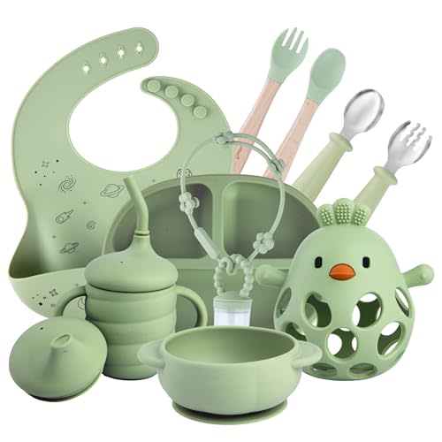 Littlest Flavors Essentials Bundle:Silicone Baby Feeding Set, Baby Feeding Set for Joyful Infant Meals, Feeding Set for Easy Clean-Up, Baby Silicone Feeding Set Gourmet Beginnings (Olive)