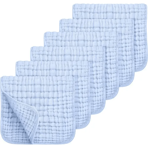 Looxii Muslin Burp Cloths 100% Cotton Muslin Cloths Large 20''x10'' Extra Soft and Absorbent 6 Pack Baby Burping Cloth for Boys and Girls (Blue)