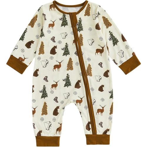 Biayxms Infant Baby Boy Girl Mallard Duck Romper Jumpsuit Long Sleeve Zip Up Duck One Piece Overalls Hunting Baby Clothes