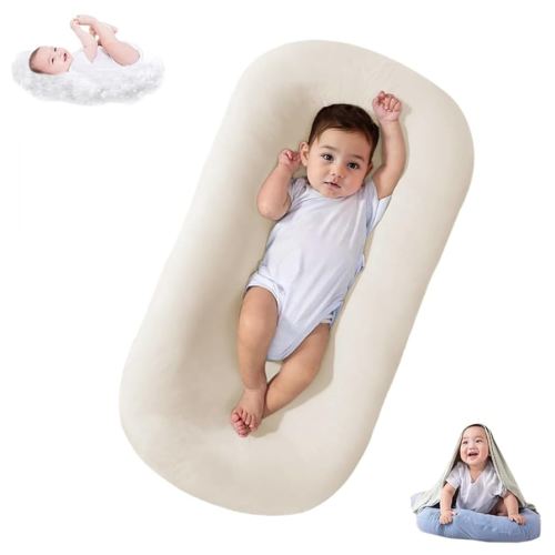 Lucakuins Baby Lounger, Bionic Design Baby Lounger for Newborn 0-24 Months, Soft Organic Cotton Breathable Lounger for Infants (White Baby Lounger)
