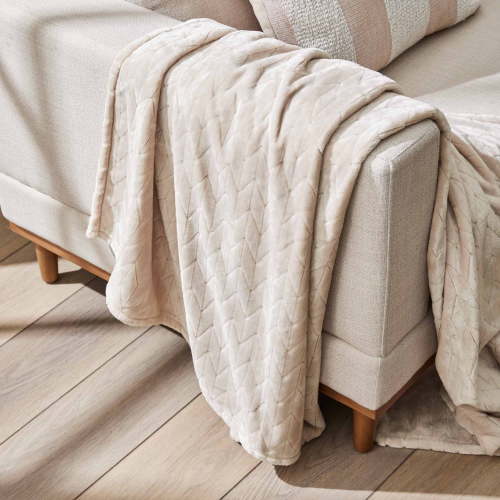 Better Homes & Gardens Textured Velvet Plush Soft Fleece Throw Blanket, Oversized, Papyrus Beige