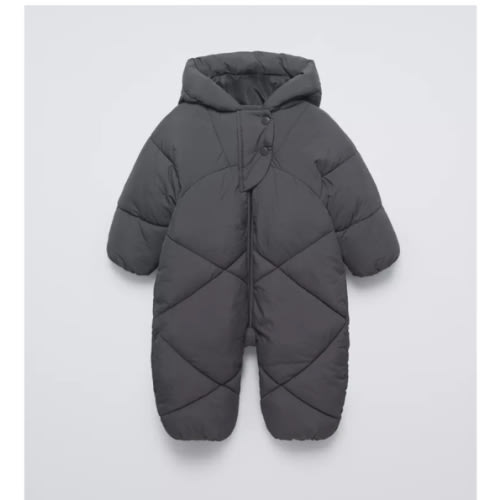 QUILTED NYLON ROMPER - Anthracite grey | ZARA United States 3-6 months