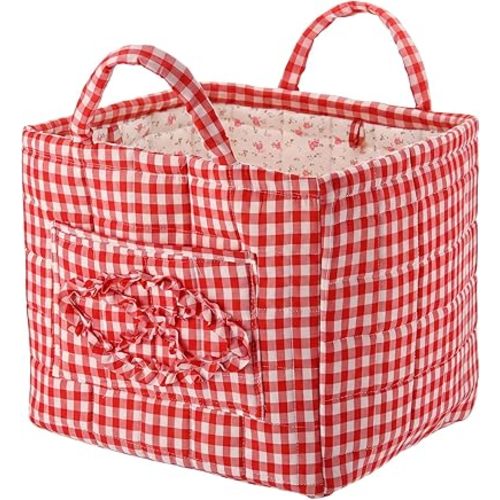 Novabright Quilted Fabric Storage Basket with Handles, Foldable Red Gingham Organizer Bin, Large Capacity 12.6'' x 10.6'' x 10.2'' Quilted Laundry Hamper Basket for Home Decor Picnic Travel