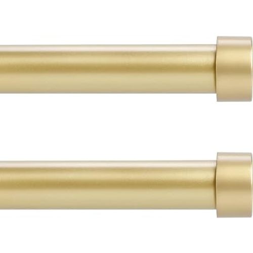2 Pack Gold Curtain Rods for Windows 18 to 45 Inch(1.5-3.75 Feet),1" Diameter Drapery Rods with Modern Style End Cap Finials,Size:18-45 Inch