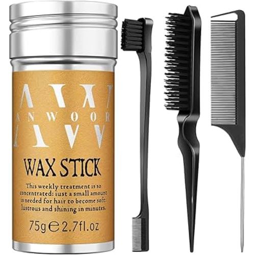 4Pcs Edge Brush Slick Back Hair Stick, Hair Wax Stick for Flyaways, Slick Back Hair Brush for Smoothing Baby Hair, Rat Tail Combs Parting Combs for Braiding Hair, Teasing Brush for Fluffy Hair