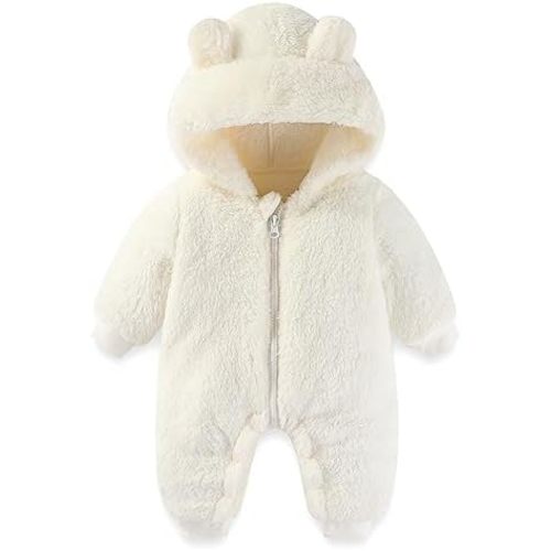 Newborn Baby Bear One-piece Outfit Suit 0-3 Months Girls Boys Fleece Jumpsuit Romper Hooded Winter Snowsuit Clothes