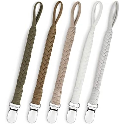 Pacifier Clip for Boys and Girls Binky Holder Pacifier Holder Leash Smoother Clip Handmade Braided Fits All Pacifiers -Modern Unisex Baby Birthdays Gift(5 Pack)