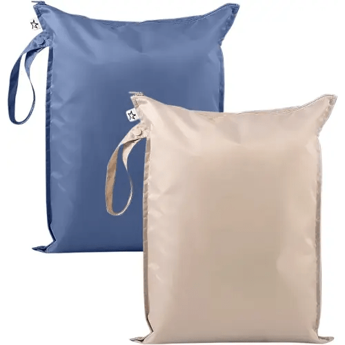 Tiny Twinkle Mess-Proof Waterproof Wet Dry Bag | 2-Pack Reusable Wet Bags for Swimsuits & Baby Clothes | Leakproof Wet Bag for Travel & Diaper Changes for Baby (Periwinkle, Pebble)
