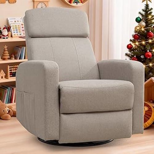 Power Swivel Recliner Chairs for Adults, Electric Glider Rocking Chair Nursery, Glider Recliner Nursery Chair with Classified Side Pocket, Nursery Rocking Chairs with USB and Type-C Ports