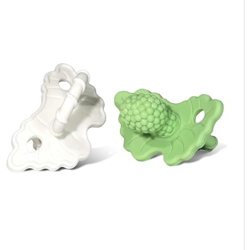 RaZbaby Soft Silicone Infant & Baby Teether, Berrybumps Textured Teething Relief Pacifier 3M+, Soothes Gums, Hands-Free & Easy-to-Hold Fruit-Shaped RaZberry Design, BPA Free, 2-Pack – Green/White