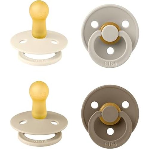 BIBS Pacifiers - Colour 4-Pack | BPA Free Baby Pacifier | Round Nipple Binkies | Natural Rubber Latex Soother | Made in Denmark | Size 6-18 Months | Vanilla Mix