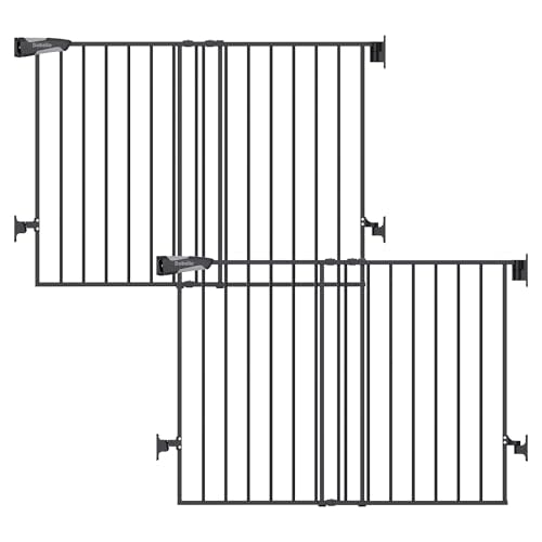Babelio Baby Gate for Stairs, Kitchen & Doorways, No Bottom Bar| Easy Installation| One-Handed Operation| Auto-Close| Hardware Mount (Drill Needed) Safety Dog Gate (Black - 2 Pcs, 26-43" W, 28" H)