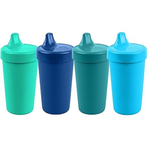 Re-Play Made in USA 10 Oz. Sippy Cups for Toddlers, Pack of 4 - Reusable Spill Proof Cups for Kids, Dishwasher/Microwave Safe - Hard Spout Sippy Cups for Toddlers 3.13" x 6.25", True Blue