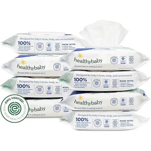 HealthyBaby Our Wet Wipes | EWG Verified Safe | 100% Water & Plant Based | Unscented & Safe for Sensitive Skin | Fragrance Free and Totally Chlorine Free (8 packs, 512 wipes)