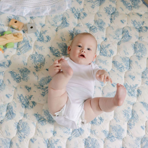 Spring Toile Blue Quilted Playmat - Organic Cotton Baby Playmat – The Gilded Bird US