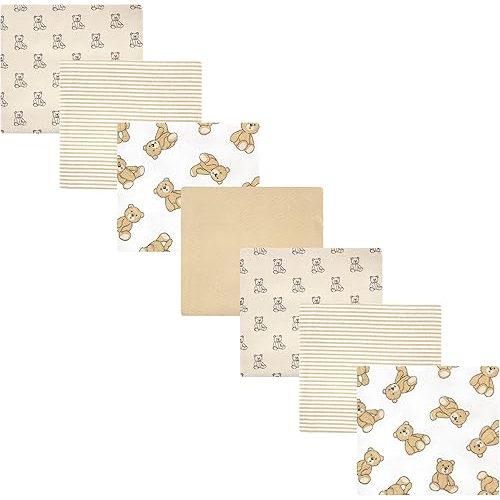 Hudson Baby Unisex Baby Cotton Flannel Receiving Blankets Bundle, Teddy Bears, One Size
