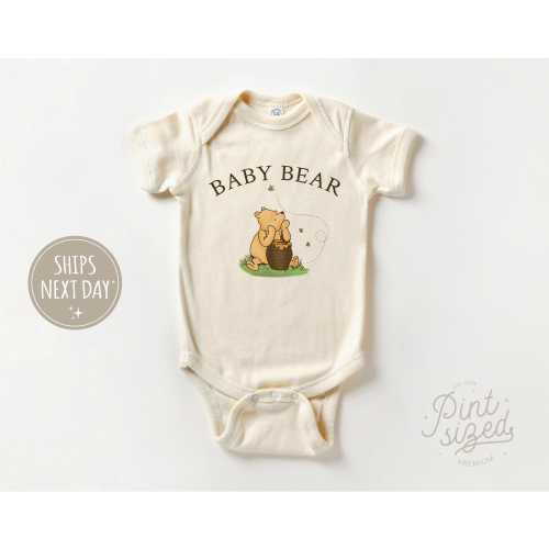 Baby Bear Onesie® - Pooh Bear Onesie® - Announcement Bear Bodysuit - Cute Natural Baby Onesie®