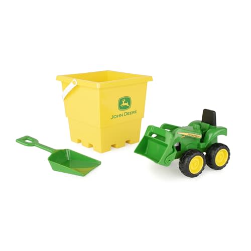 TOMY John Deere Sandbox Toy Set - Includes Dump Truck Toy, Bucket and Beach Shovel - Toddler Outdoor Toys and Farm Toys - Summer Kids Sand Toys - Green - 3 Count