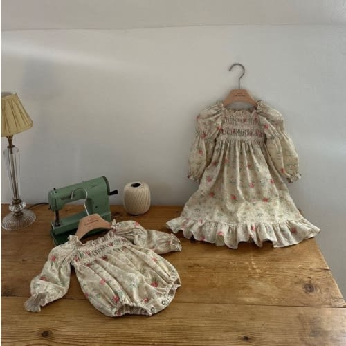 Baby Monbebe F24 Floral Smocked Bodice Eyelet Romper (3-24m) - 2 Colors | AT NOON STORE