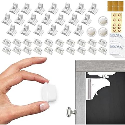 Eco-Baby Magnetic Cabinet Locks for Babies - Keyless, White, 20 Pack and 3 Keys