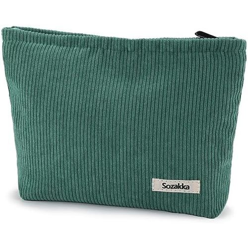Bag organizer: Large Green Corduroy Cosmetic Bag Travel Toiletry Pouch for Purse Zipper Portable Toiletry Bags Organizer Cute Y2K Aesthetic Trendy Adults Makeup Brushes Storage Bags