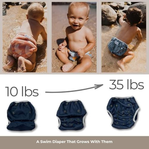Nora's Nursery Reusable Swim Diapers and Wet Bag - One Size Fully Adjustable - Big Splash Unisex 3 Pack with Wet Bag