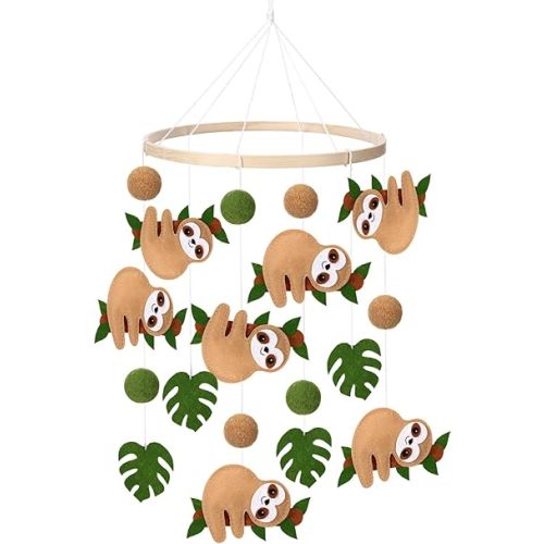 Sloth Baby Mobile for Crib Sloth Baby Stuff Animals Felt Nursery Mobile Neutral Wooden Handmade Hanging Mobile for Crib