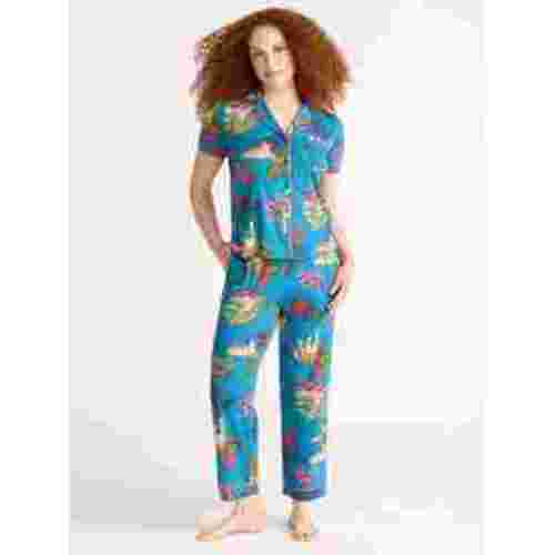 Joyspun Women's Dreamy Soft Collection Notch Collar Short Sleeve Knit Top & Capri Pajama Set, 2-Piece, Sizes XS-3X