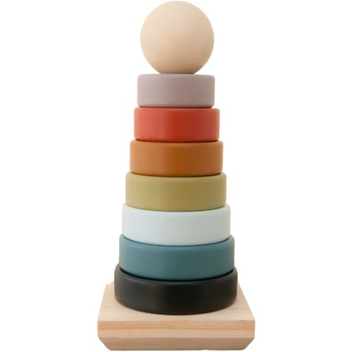 Our Littles Co | Classic Wooden Ring Stacker Toy | Rainbow Neutral Montessori Stacker Blocks for Babies and Toddlers