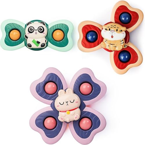 LiKee Strong Suction Cup Fidget Rotating Sensory Bath Toys for Baby Christmas Stocking Stuffers, Airplane Car Travel Table & Window Toys for Toddler Boys and Girls, 10+ Months