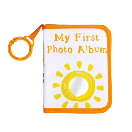 Smiling Sun Baby First Photo Album Fabric Cover Keepsakes Memory Picture Book with Safety Mirror and Teething Rings