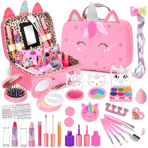 Heaning Kids Washable Makeup Girls Toys - Real Makeup Kit Kid Make up Set for Toddlers Children Princess Dress Up Christmas Birthday Gifts Toys for 3 4 5 6 7 8 9 10 11 12 Year Old Girls