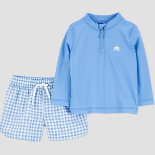6mo. Carter's Just One You® Baby Boy' Gingham Long Sleeve Rash Guard and Swim Trunk Set - Blue
