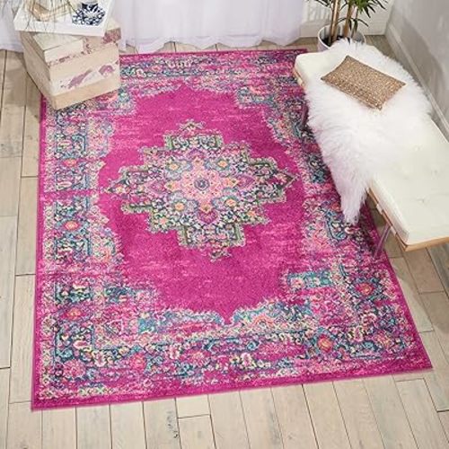 Nourison Passion Fuchsia 6'7" x 9'6" Area -Rug, Boho, Traditional, Easy -Cleaning, Non Shedding, Bed Room, Living Room, Hallway, (7' x 10')