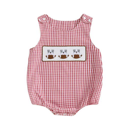 BemeyourBBs Baby Boy Plaid Tank Romper Football Embroidery Round Neck Jumpsuit