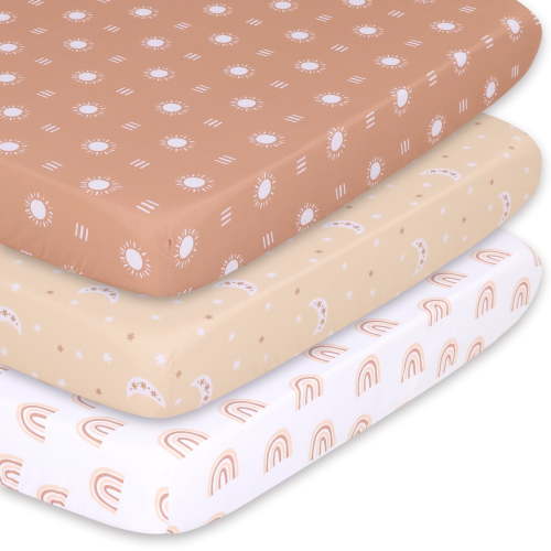 The Peanutshell Boho Mini Crib Sheet Set 3 Pack Fitted Sheets for Playard, Pack and Play, or Mini Crib